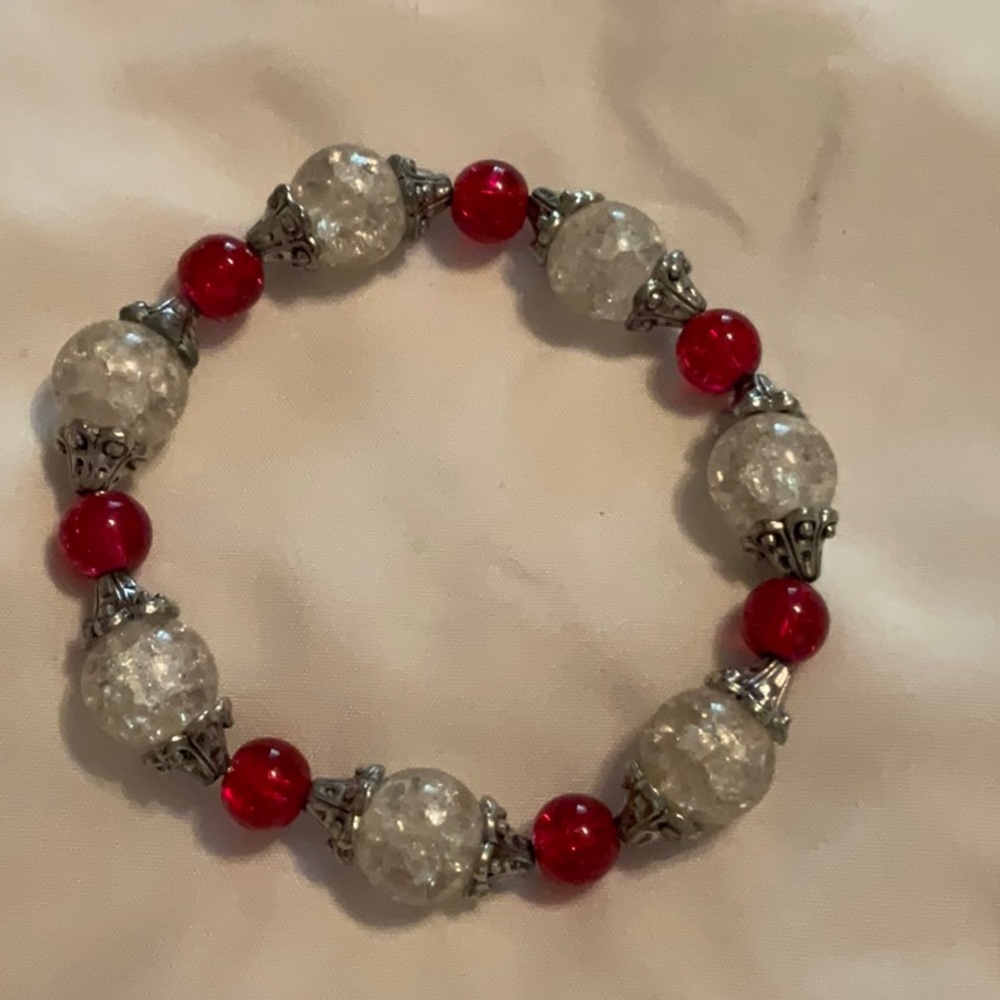 Red and white stretch bracelet